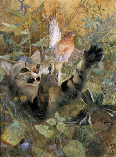 A Cat and a Chaffinch, 1885 by Bruno Andreas Liljefors